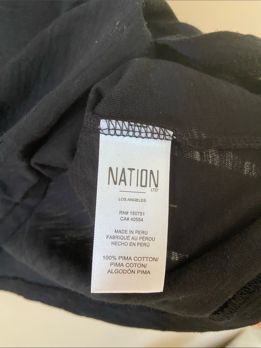 Nation LTD Black Pima Cotton Rolled Sleeve Crew Neck Tee Large - Picture 7 of 7